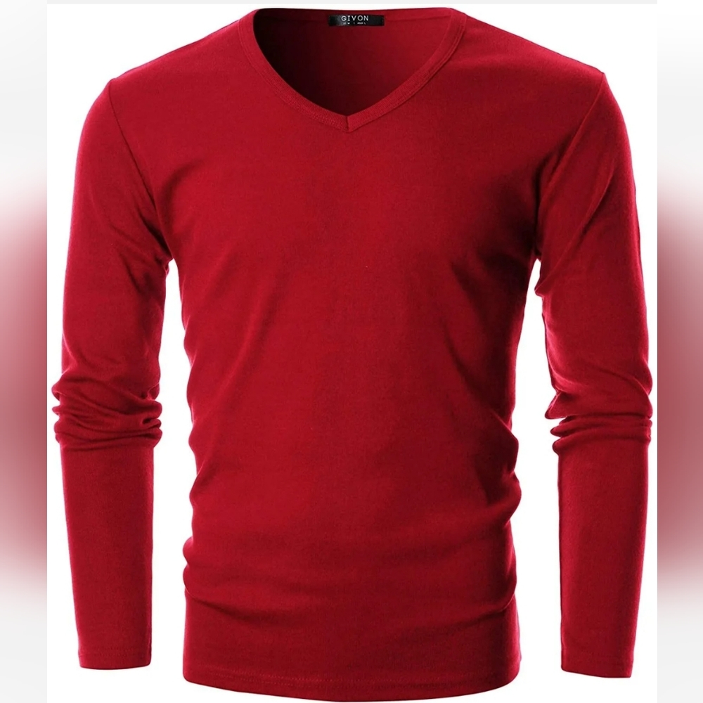 GIVON Mens Slim Fit Soft Cotton Long Sleeve Lightweight Thermal V-Neck T-Shirt
